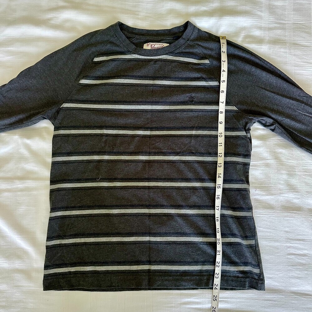 Men's Original Penguin Striped Grey Long Sleeve Shirt Cotton Blend Sz Med - Picture 4 of 5